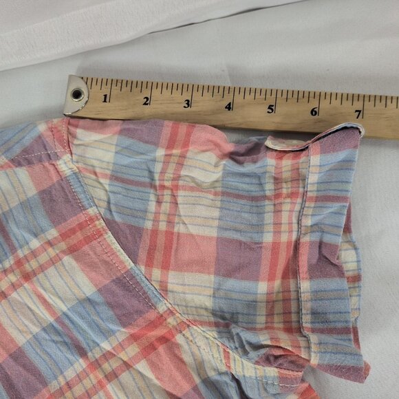 Woolrich Plaid Short Sleeve Blouse Button Up Shirt Collar Pink Blue Women's XS - Picture 11 of 13